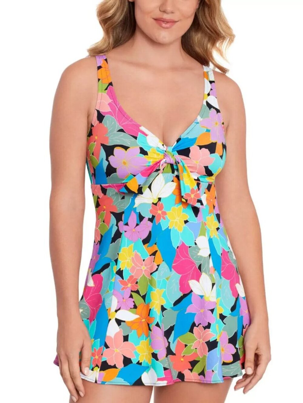 Swim Solutions Womens Garden Dreams Flutter-Sleeve One Piece Navy Size 16